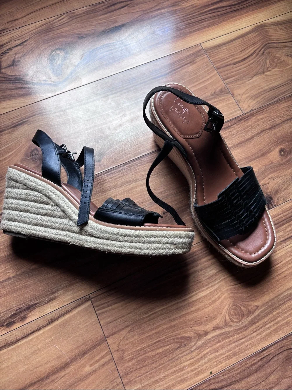 Crown Vintage Black Woven Espadrille Wedge Sandals
